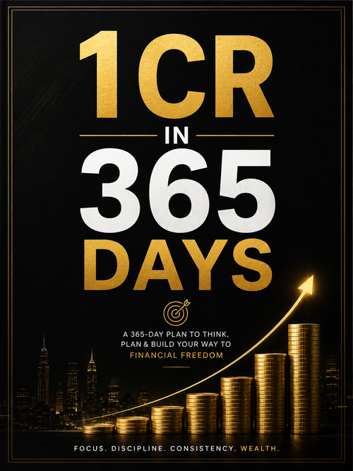 Book cover of '1 CR in 365 Days' with gold text and cityscape background